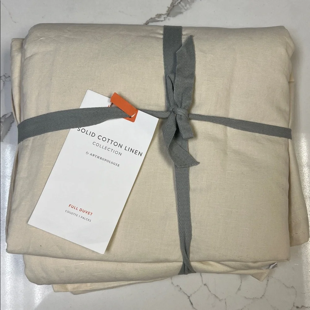 Anthropologie Relaxed Linen-Cotton Duvet Cover Ivory Full